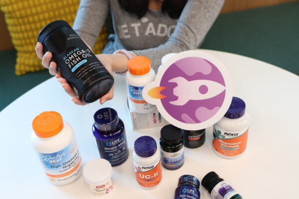 Coupang Rocket Overseas health supplement products put on a white table